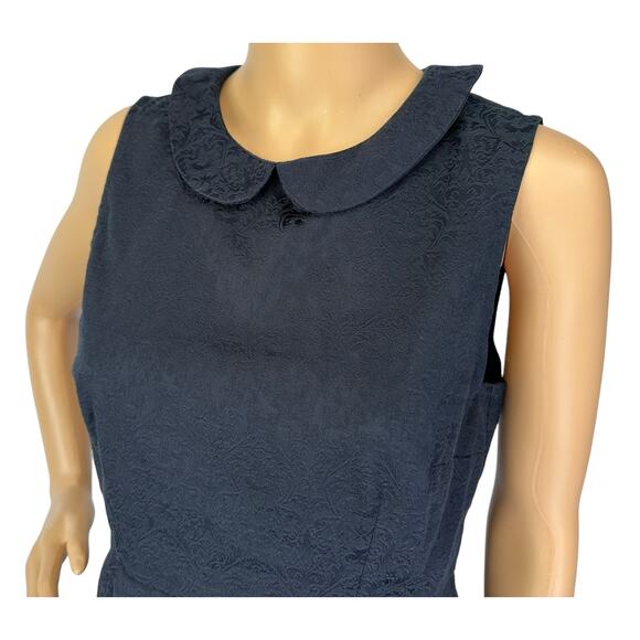 J. Crew Jacquard Peter Pan Peplum Top Navy Blue Sleeveless Size 6 - Picture 6 of 10